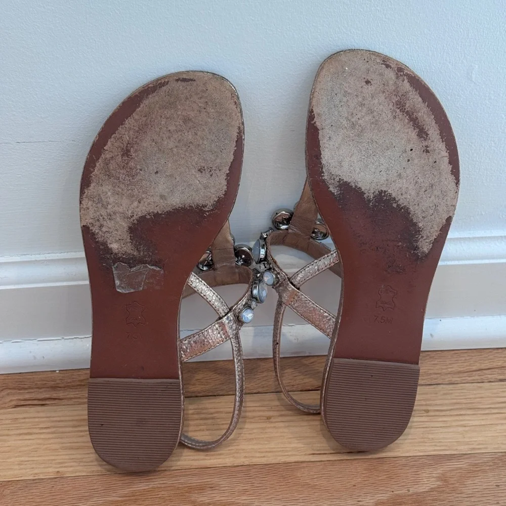 Tory Burch Crackled Metallic Bejeweled Sandals Shoes‎ size 7.5 M